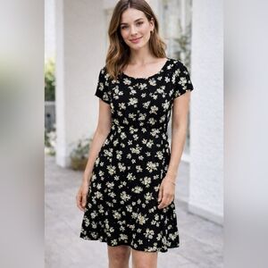 Reitmans Black Floral Midi Dress Size M Summer Lightweight